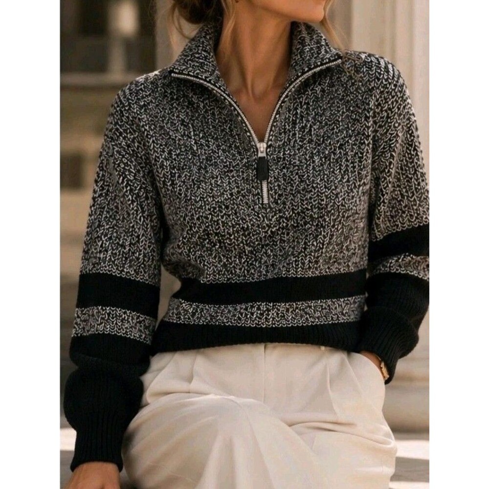 Lauren Active Ralph Lauren Quarter Zip Sweater Cotton Black White Marled Size M